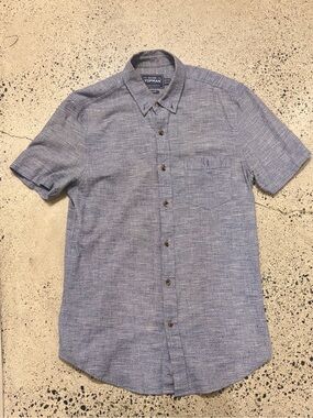 Topman Men's Short-Sleeve Button-Down Shirt - Blue small